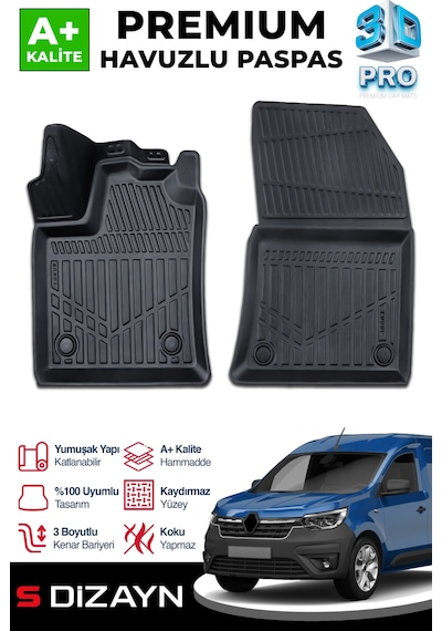 S-dizayn Renault Express Panelvan 3d Pro Havuzlu Paspas Ön 2'li 2021 Üzeri A+ Kalite
