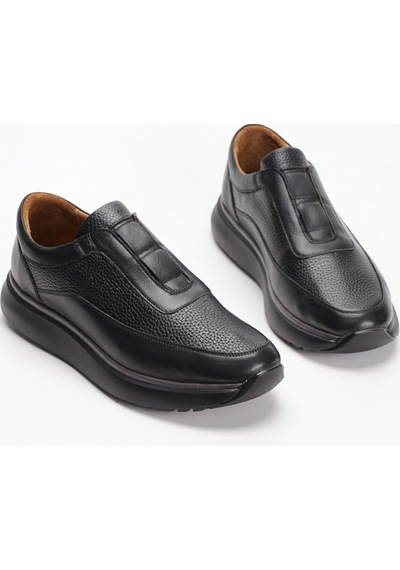 Fame Step Hakiki Deri Erkek Yürüyüş Ayakkabısı Casual Comfort Ayakkabı Günlük Rahat Taban Ortopedik Bağcıksız Ortopedik Ayakkabı Siyah Sneaker Genoa