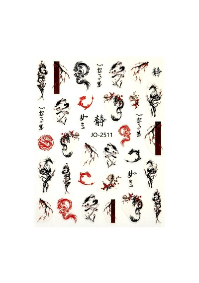 Nail Art Sticker Kendinden Yapışkanlı, Tırnak Süsleme, Tırnak Dövmesi Stikır 2511 Siyah-kırmızı-2511