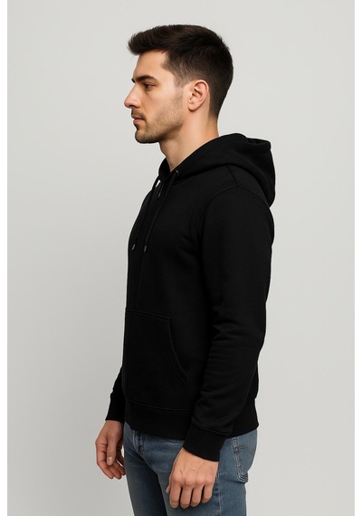 Axxel Erkek Siyah 2 İplik Fermuarlı Kapüşonlu Sweatshirt-w1084 Siyah