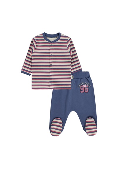 Civil Baby Çizgi Empirme 1-9 Ay Pijama Takımı - Bej Taş Rengi