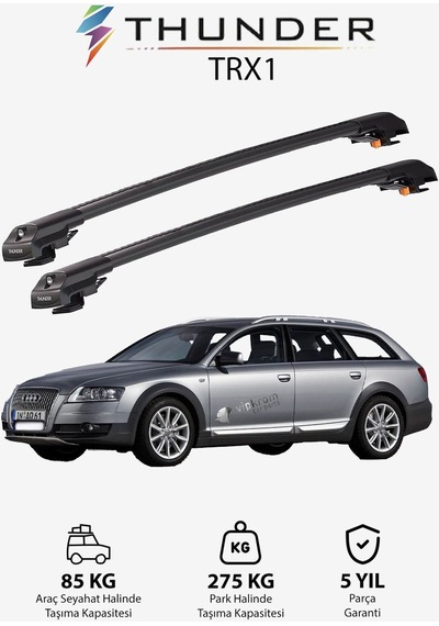 Audı A6 Allroad 2006-2011 Trx1 Thunder Carrier Kilitli Ara Atkı Taşıyıcı Tavan Barı Siyah