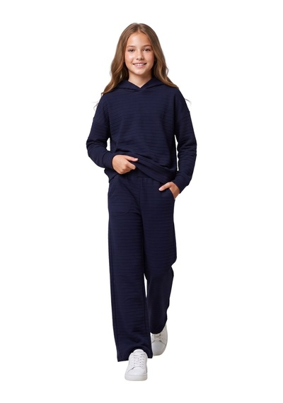New Kids Kız Takım Çocuk Kapşonlu Uzun Kol Lcvrt Detaylı Kız Takım -91232 Lacivert