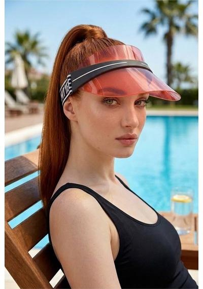 Gigi Luxe Kadın Güneş Koruyucu Renkli Pleksi Cam Vizör Plaj Şapkası Somon Somon
