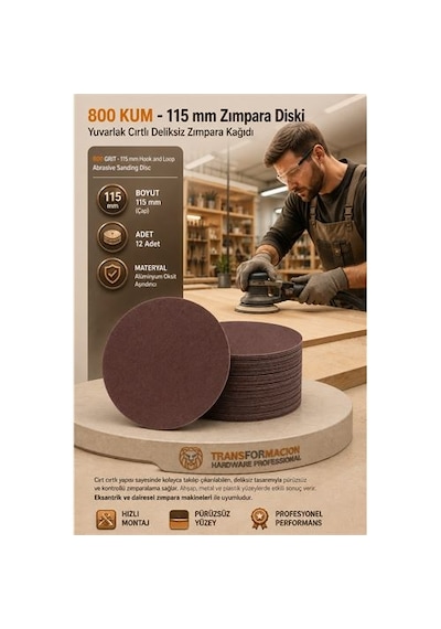 Zenvac 12 Adet 800 Kum Yuvarlak Cırtlı Zımpara Diski 115 Mm Deliksiz Zımpara Kağıdı 723223 Zenvac29