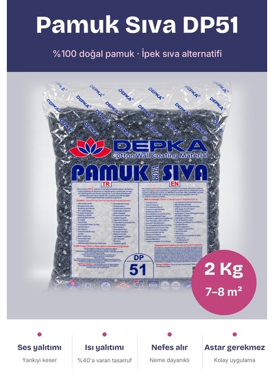 Depka Pamuk Sıva Dp51 2 Kg 7-8 M² İpek Sıva Alternatifi Isı Ve Ses Yalıtımlı Dekoratif Sıva