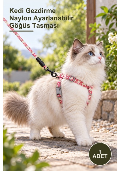 1 Adet Kedi Gezdirme Naylon Ayarlanabilir Göğüs Tasması
