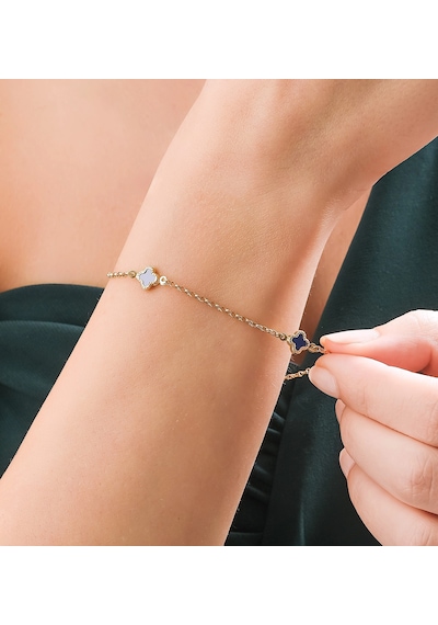 14 Ayar Altın Yonca Model Bileklik Lacivert Yonca Sarı Altın