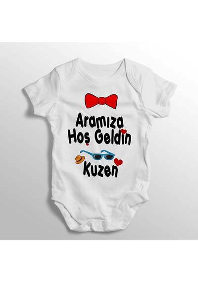 İmaj Tuğbababy Aramıza Hoş Geldin Kuzen Yazılı Baskılı Bebek Zıbını Beyaz