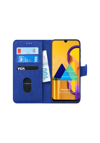 Samsung Galaxy M30s İçin Kılıf Fabric Book Wallet Lacivert Galaxy M30s İle Uyumlu Kılıf - Lacivert Çok Renkli