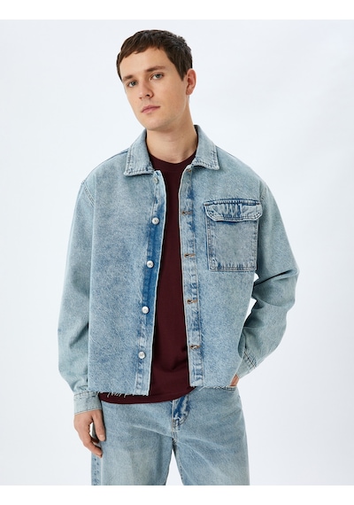 Koton Pamuklu Uzun Kollu Kapaklı Cep Detaylı Oversize Denim Ceket Açık İndigo 5sam50001ıd Açık İndigo