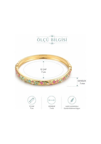 Pembe Turkuaz Mineli Zirkon Taşlı Gold Kelepçe Lüks İtalyan Model Bilezik Diğer