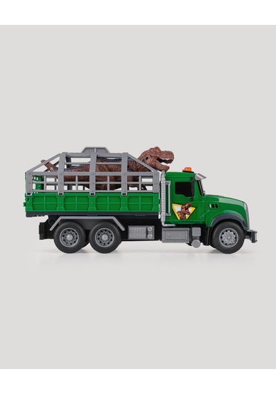 Sesli Işıklı Dinozor Kurtarma Kamyonu Pilli Safari Oyuncak Tır Taşıyıcı Dinozor Yeşil - 30 Cm