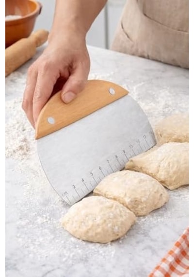 Çelik Oval Ahşap Saplı Hamur Kesici Spatula, Kahverengi 0
