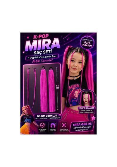 K-pop Mira Saç Seti Çocuklar İçin 65 Cm Renkli Pembe Postiş Takımı