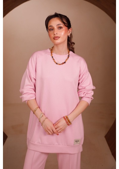Balenbi Kadın Oysh Modal Kumaş Oversize 80 Cm Tunik Bol Paça Pantolon Tesettür Takım 1228 Pembe Balenbi Kadın Oysh Modal Kumaş Oversize 80 Cm Tunik Bol Paça Pantolon Tesettür Takım 1228 Pembe