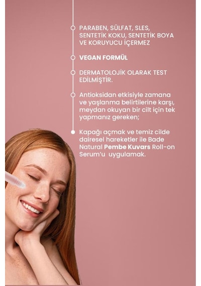 Bade Natural Pembe Kuvars Roll On Yüz Masaj Serumu 10 ML