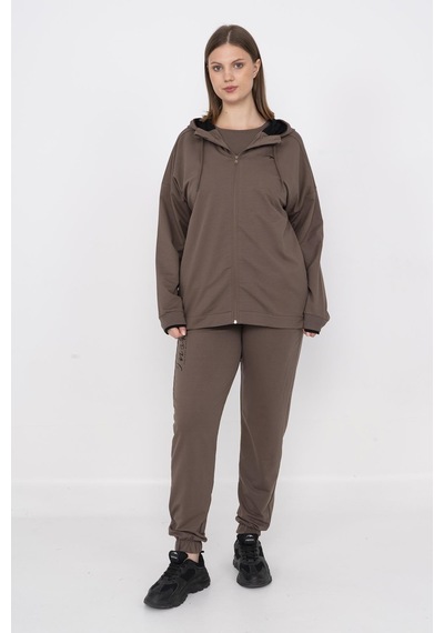 Maraton Sportswear Büyük Beden Kadın Lastik Paça Basic Kakao Eşofman Altı 21171-kakao Kahverengi