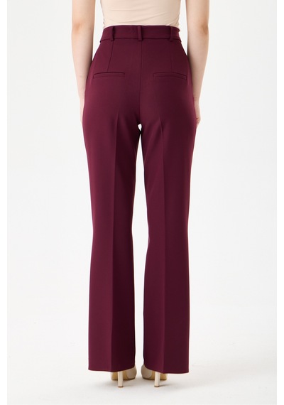 Velnara Moda Mürdüm İspanyol Paça Cepli Yüksek Bel Dokuma Kumaş Kadın Pantolon Bordo Mürdüm - 918305891 Bordo Mürdüm