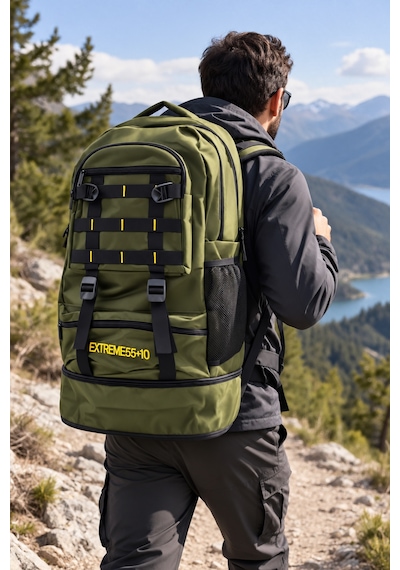 Dağcı Çantası Kolonlu Haki 60 L Outdoor Trekking Sırt Çantası 57x37x19 Cm Desenli