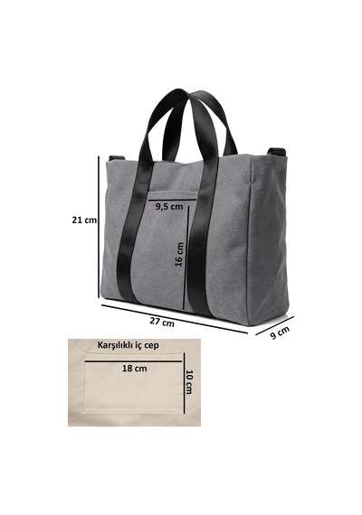 Tuttobene Harmony Mini Boy Tote Bag Denim Astarlı Cepli Çıtçıtlı Ayarlanabilir Askılı Kadın El Omuz Çantası - Küçük Boy Günlük Çanta Tb062 Gri - Siyah