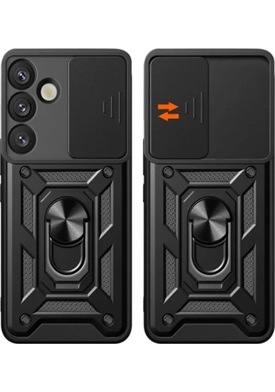 Samsung Uyumlu Galaxy S25 Plus Kılıf Pars Lens Yüzüklü Silikon Kırmızı