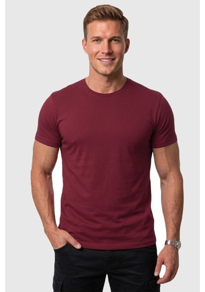 Rizzup Erkek Bordo Slim Fit %90 Pamuk Likralı Yumuşak Dokulu Basic Tişört 1801131