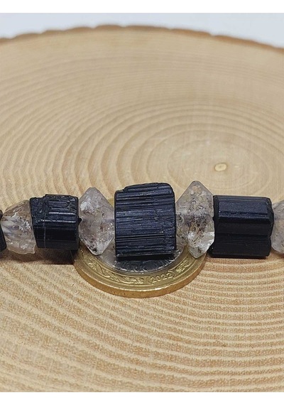 Turmalin & Herkimer Kuvars Taşı Ham Parçalar Otantik Kolye 51328 Çok REnkli
