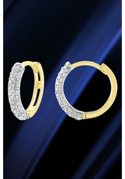 Moom Mücevherat Kadın 14 Ayar Altın Küpe Minimalist Zirkon Taşlı Modern Halka Altın Küpe 12 Mm-Mm20033