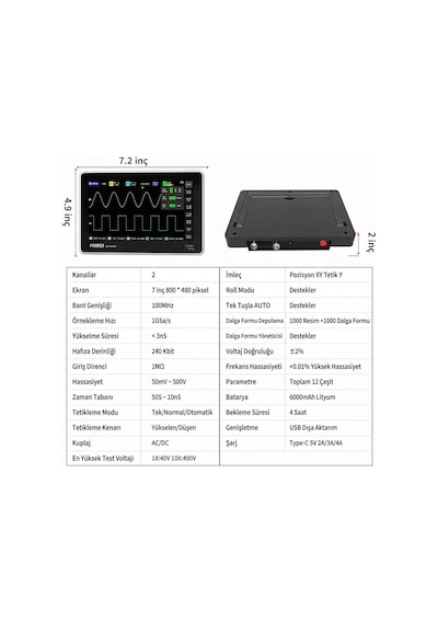Fnırsı Ads1013d 100mhz 2 Kanal 1gsa/s Dijital Dokunmatik Tablet Osiloskop