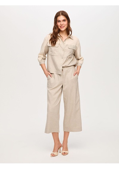 Faik Sönmez Beli Lastikli Comfort Fit Keten Karışımlı Capri S26cpr009 Us26cpr00972 Taş
