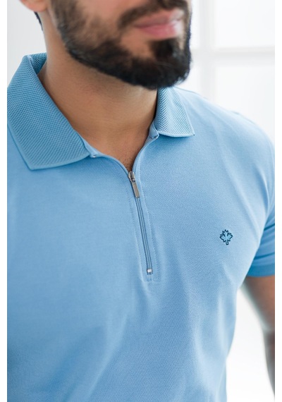 Paul Martin Fermuarlı Polo Yaka Regular Fit T-Shirt Buz Mavisi