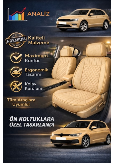 Skoda Scala 2019 Ve Sonrası Uyumlu Eren Daimond Bej 2'li Minder Seti