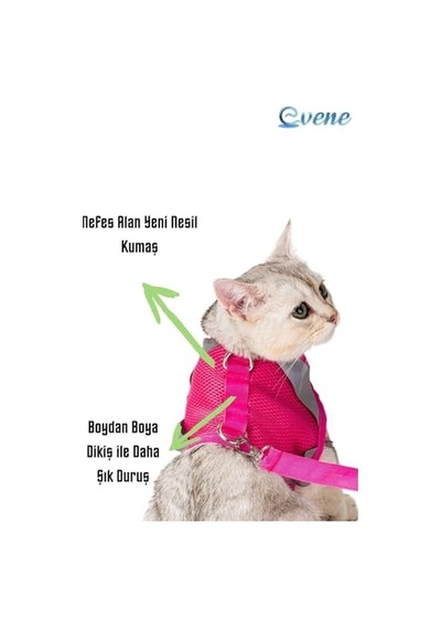 Kedi Tasması Göğüs Boyun Tasma Seti Sevk Kayışlı Terletmeyen Nefes Alan Reflektörlü Tasma M, Pembe