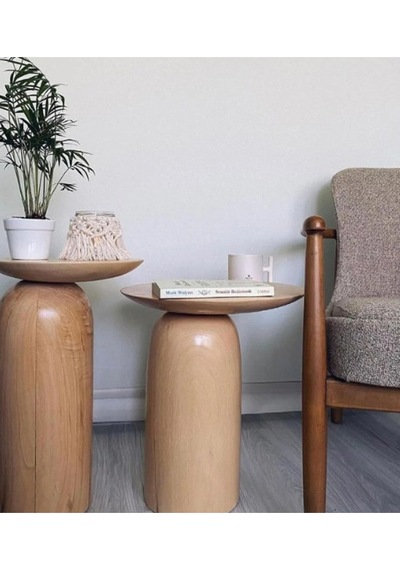 Wood Ahşap 2 Li Set Mantar Yan Sehpa Modern Fiskos / Çiçeklik / Zigon Ahşap