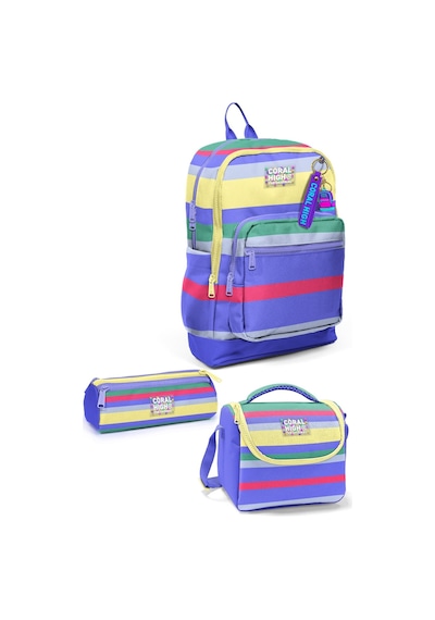 Kids Milka Gri Sarı Çizgi Desenli 3 Lü Okul Çanta Seti Set0133202 Mavi