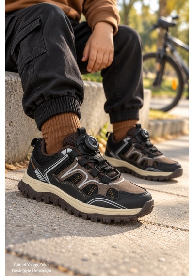 Muggo Trekon Bağcık Ayar Mekanizmalı Kalın Taban Unisex Çocuk Günlük Outdoor Trekking Bot Kahverengi