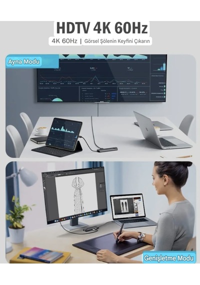Lemorele 6'nın 1'i Type-c Pd 100w/ Hdmı 4k/rj45 1000mbps./usb 3.0 Hub Çoklayıcı Çoğaltıcı Adaptör Ce Lisanslı