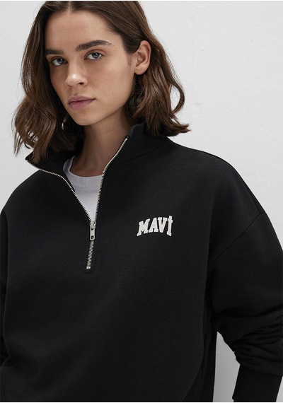 Mavi - Mavi Logo Baskılı Yarı Fermuarlı Siyah Sweatshirt 1s10179-900 Siyah