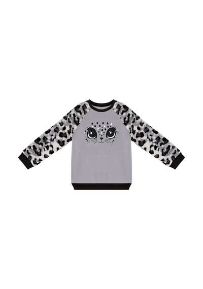 Denokids Leopar Peluş Kız Çocuk Sweatshirt Çok Renkli
