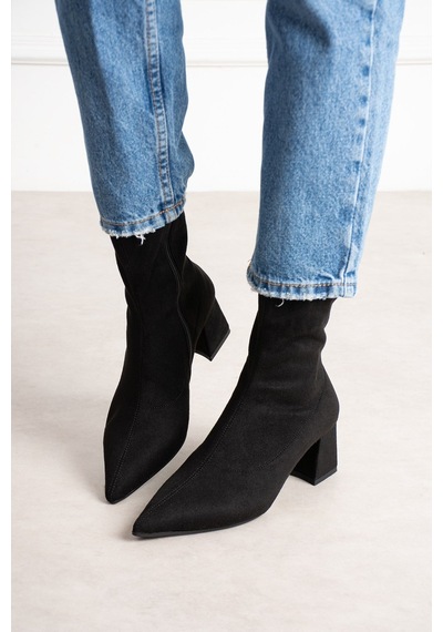 Dabab Shoes Neva Kadın Siyah Streç Süet Sivri Burun Fermuarlı 6 Cm Kalın Topuklu Bot Bootie Dabab Shoes Neva Kadın Siyah Streç Süet Sivri Burun Fermuarlı 6 Cm Kalın Topuklu Bot Bootie
