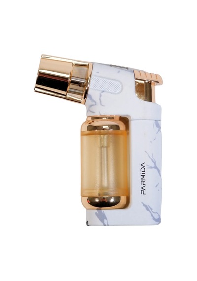 Parmida Tek Torch Pürmüz Beyaz-gold Mermer Desenli Masa Tipi Metal Puro Çakmağı - Tr9249