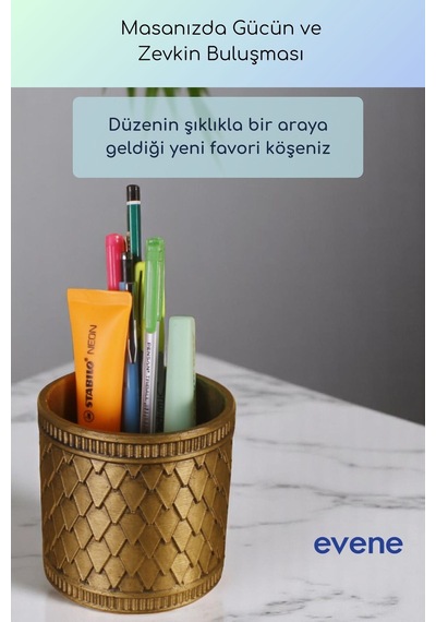 Kalemlik Masa Kalemliği Organizer Kalemlik Altın Eskitme Renk Model 87 Çok Renkli