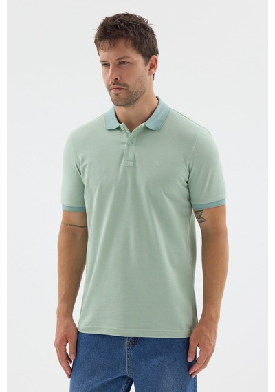 Yeşil Polo Yaka Pike Kısa Kol Slim Fit %100 Pamuk Tişört 1011260171