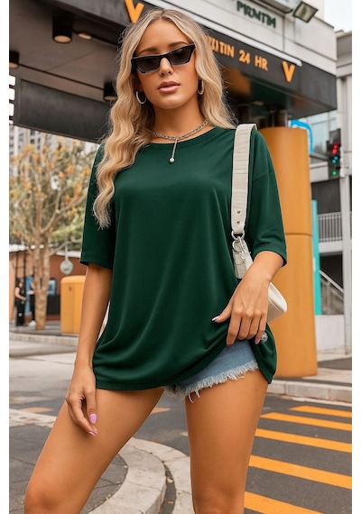 Düz Oversize Unisex Tişört Ycb3 Yeşil