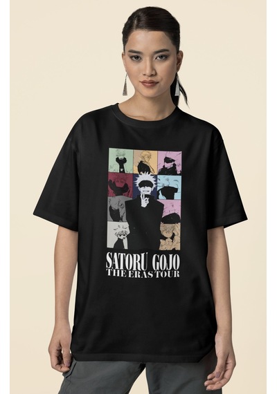 Sevbano Tasarım Gojo Satoru Jujutsu Kaisen Baskılı Unisex Oversize Anime Siyah