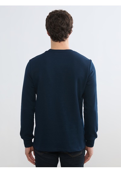 Lcwaıkıkı Classic Lacivert Bisiklet Yaka Baskılı Erkek Sweatshirt