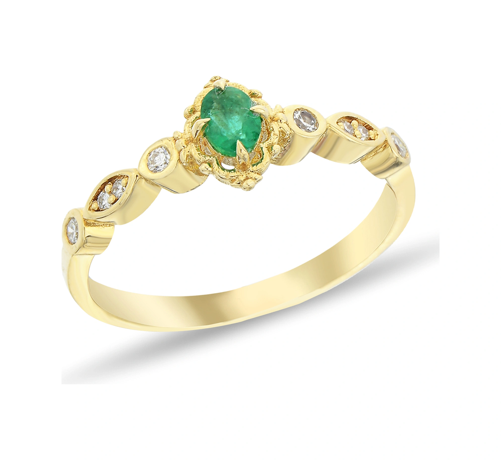 0,08 Karat Pırlantalı Zümrüt Taşlı Vintage Yüzük - 216000028083