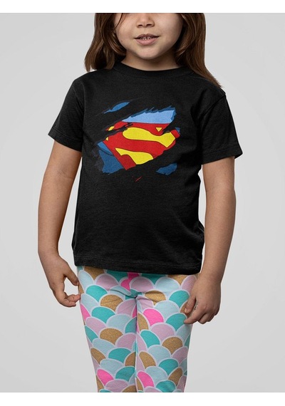 Sevbano Süperman Kahraman Baskılı Unisex Film Çocuk Tişört 1-12 Yaş SIYAH