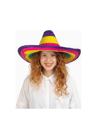 Sombrero Meksika Şapkası Renkli Örme Hasır Çocuk Boy